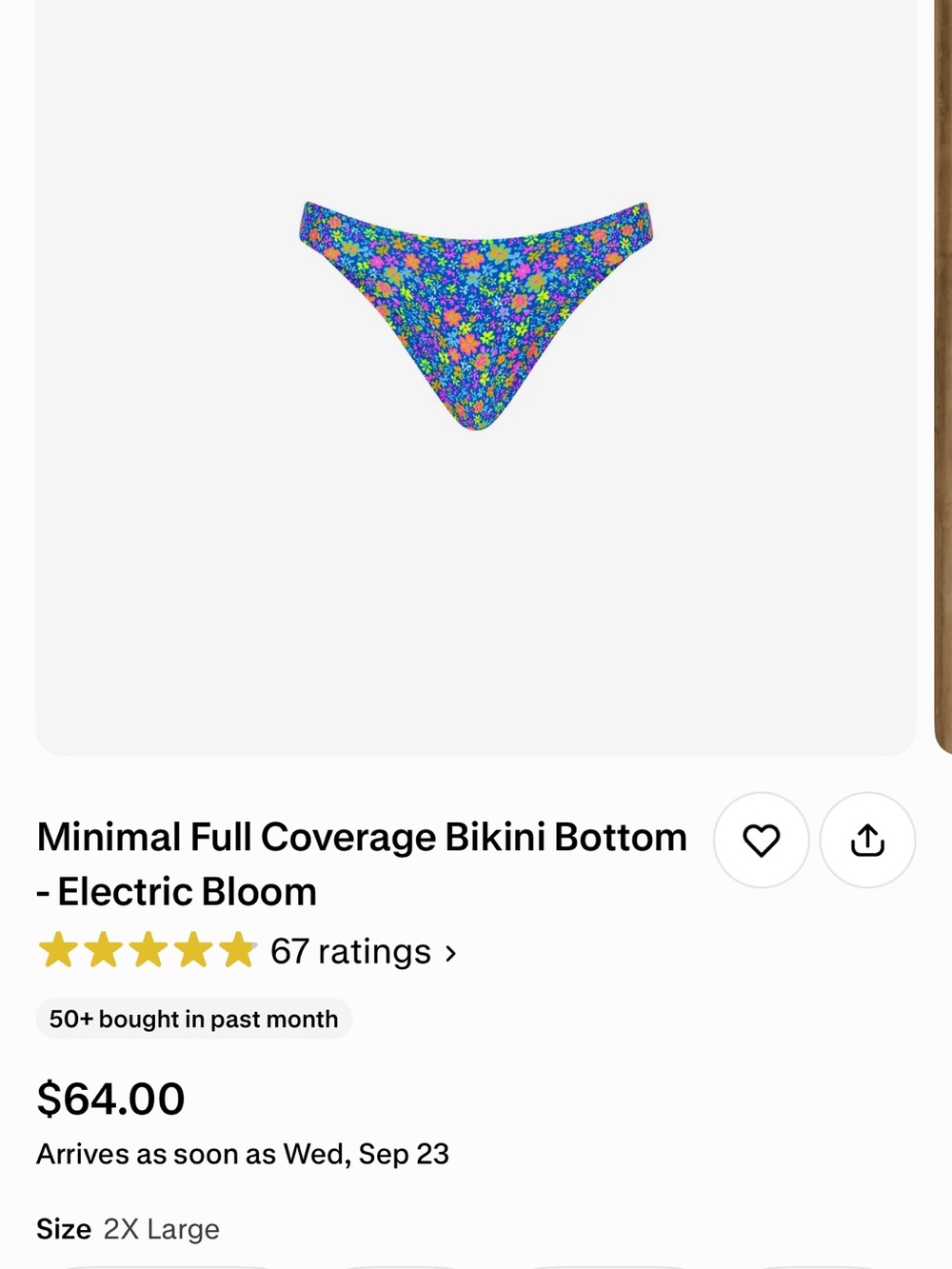 Minimal Full Coverage Bikini Bottom - Electric Bloom NWT